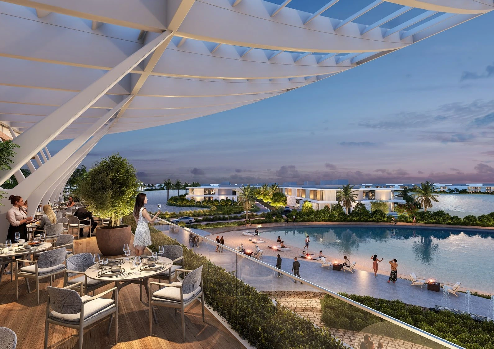 Sobha Siniya Island / Coral Beach Villas / waterfront dining terrace