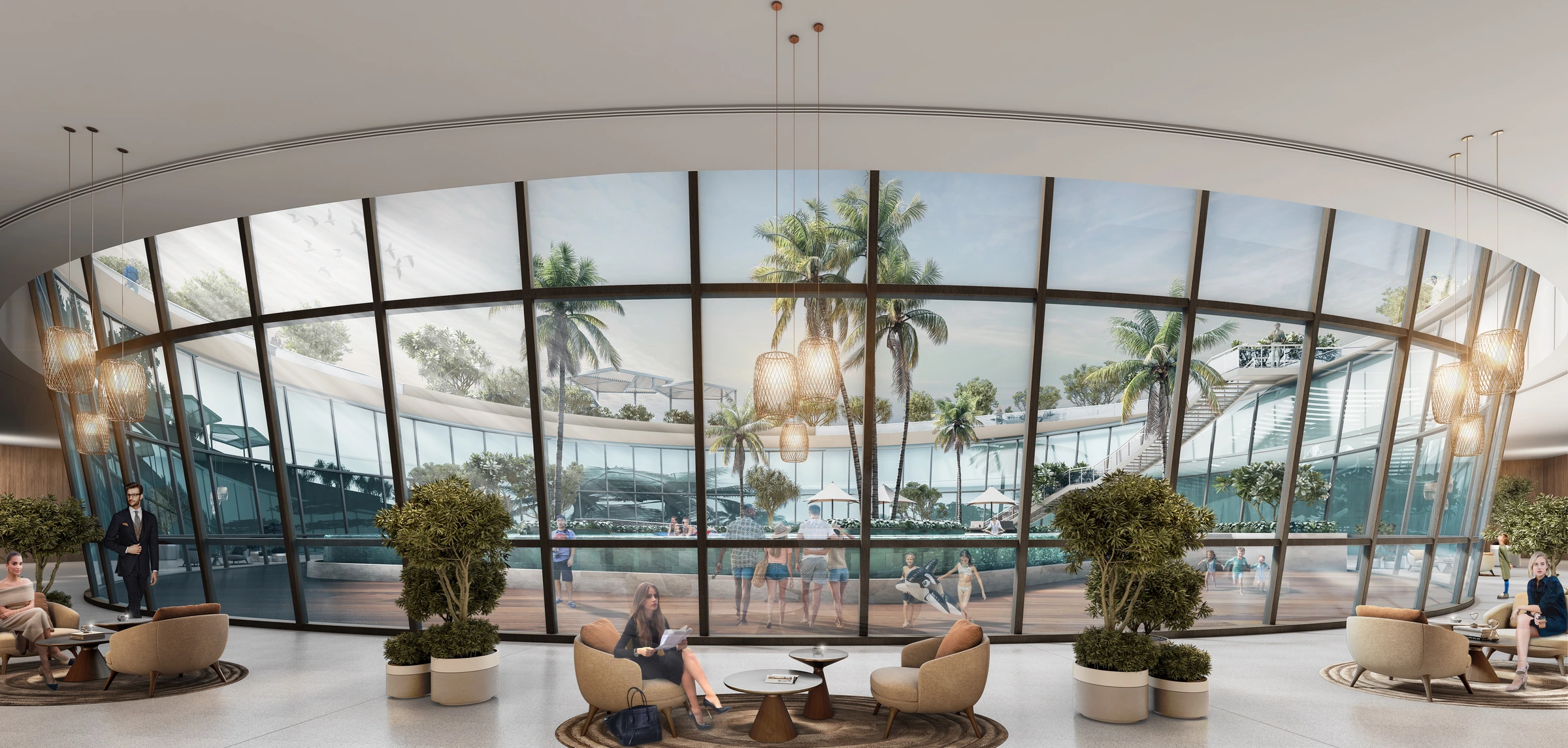Sobha Solis / Panoramic lounge overlooking the pool